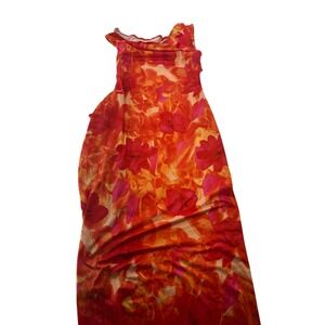 SHEIN XL‎ Maxi Dress Floral Sleeveless Orange Red Casual Summer